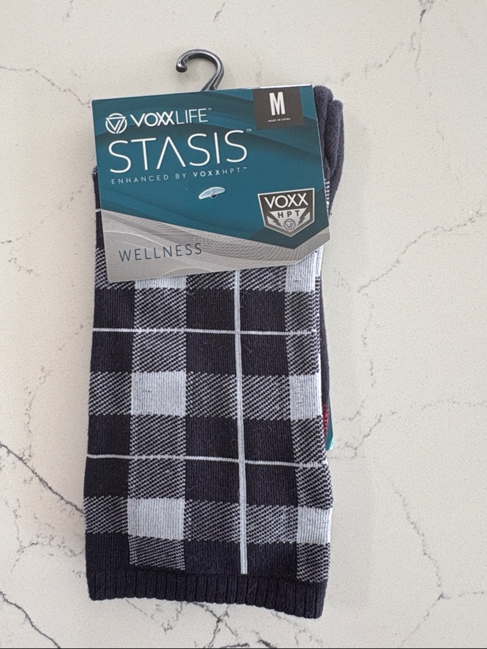 Voxx Life Stasis Men’s Black & Gray Check Dress Socks - M